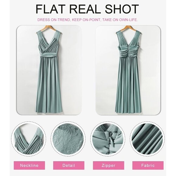 Women's Formal Dresses Green Wrap V-Neck Maxi Dresses - Picture 4 of 7
